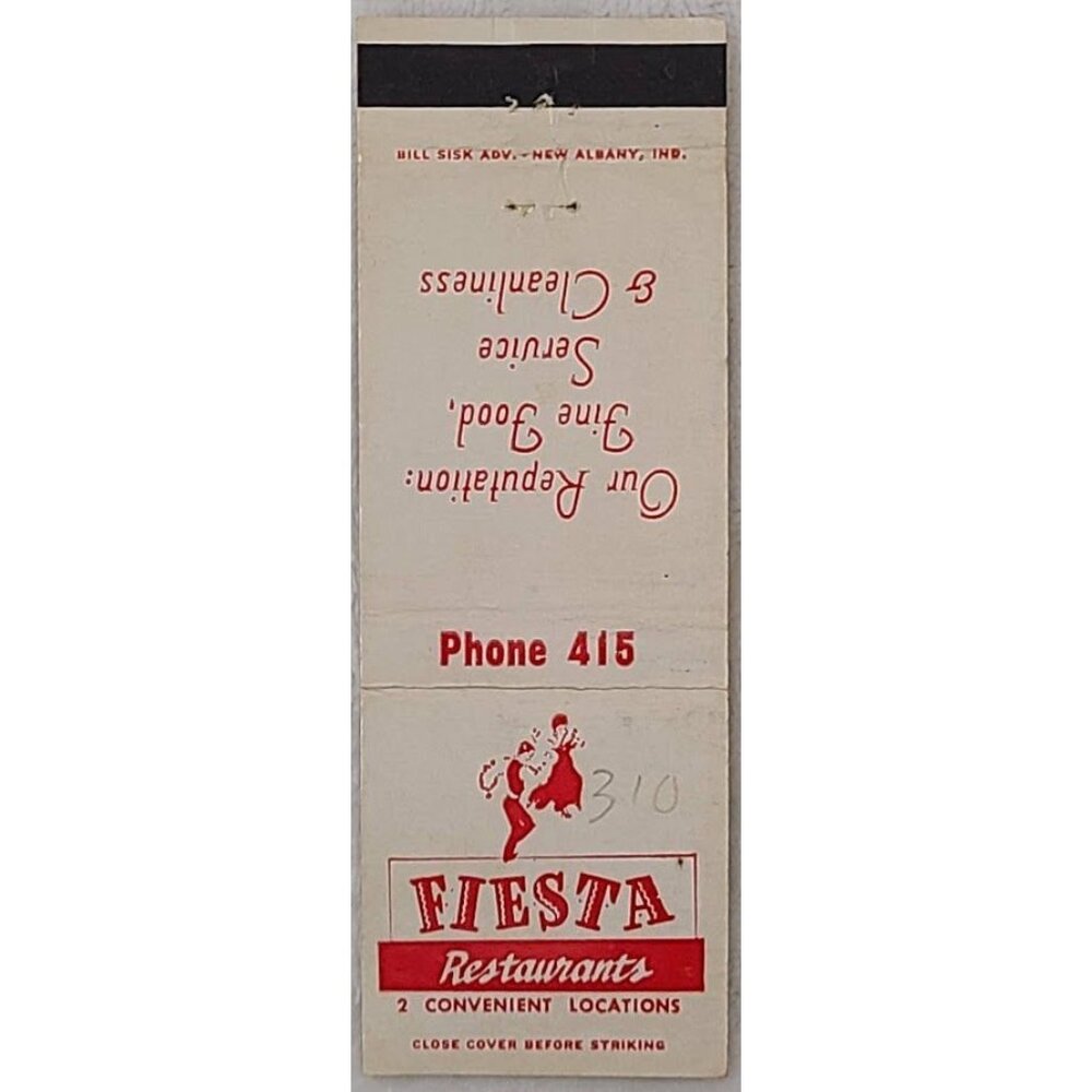 Vintage Matchbook Cover Fiesta Restaurants Multiple Locations Southern Indiana